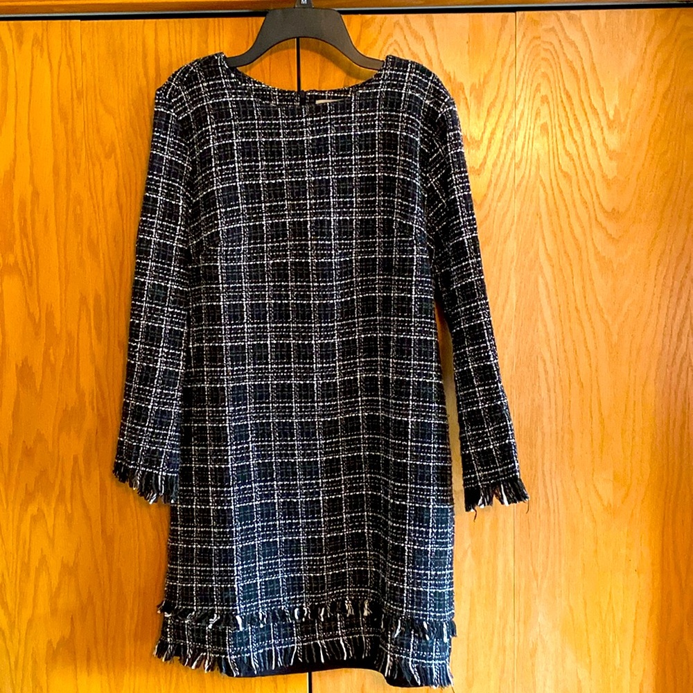 Charlie Paige Tweed Raw Edge Long Sleeve Dress